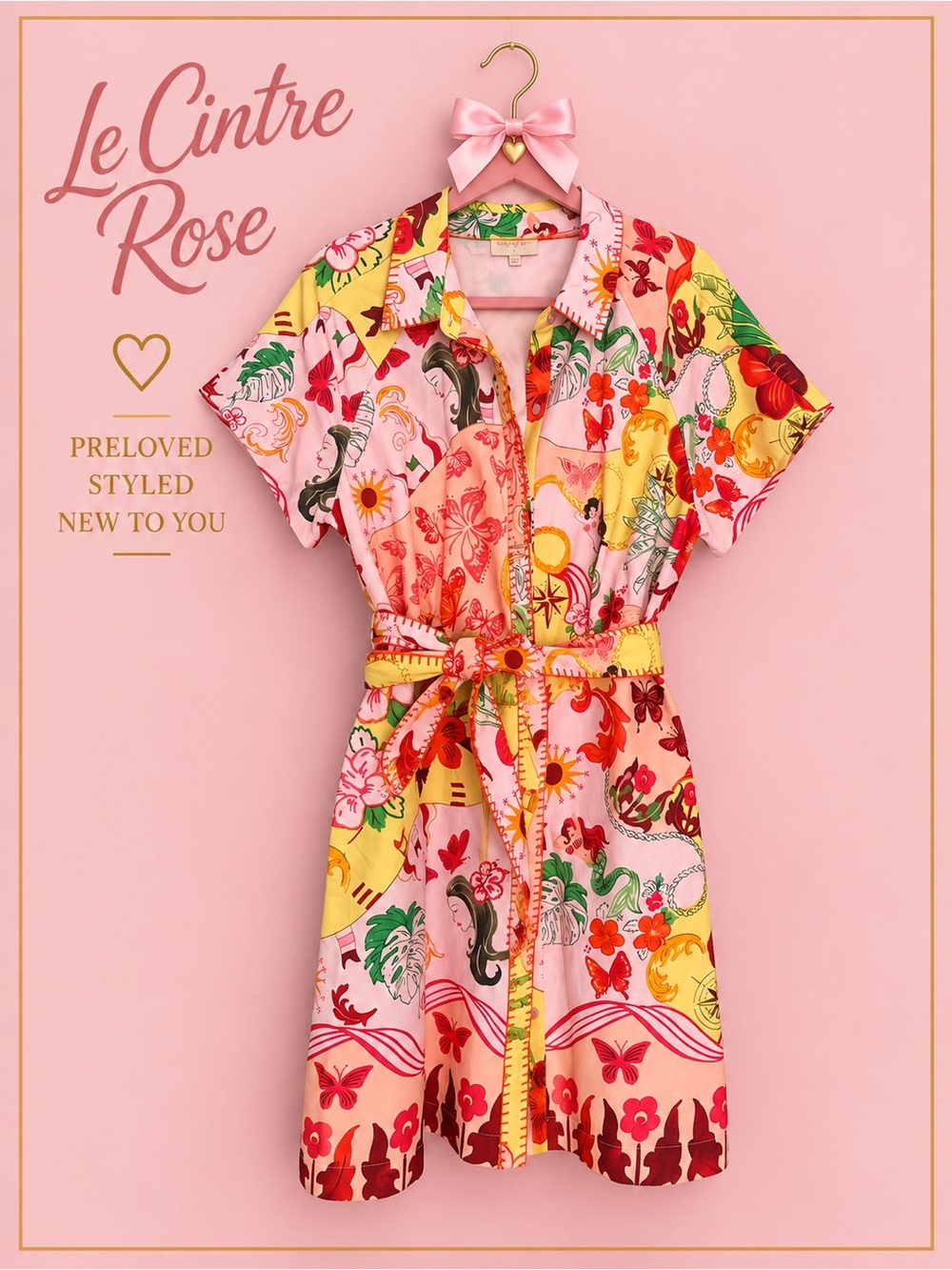 CIEBON Pink Multicolor Printed Mini Dress with Belt